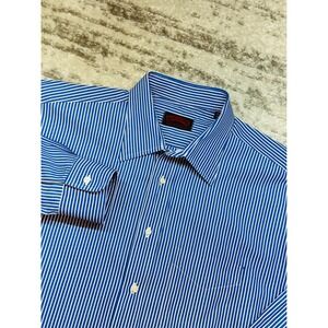 O'Connell's Dress Shirt Mens 17-33 Blue Striped Long Sleeve Button Up Oxford